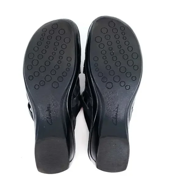 Clarks Sandals Black Slide on Leather Shoes 9M - Picture 6 of 7